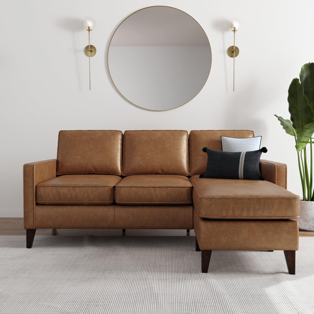 Jianna Faux Leather Reversible Sectional, Saddle Brown - Image 2