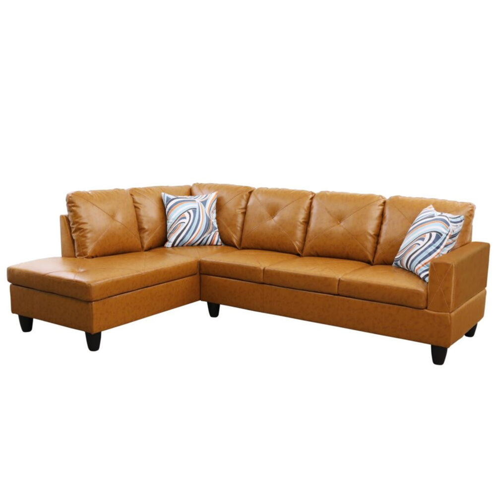 Hommoo Faux Leather Sectional Sofa, 4-Seat L-Shaped Couch, Modern Indoor Living Room Furniture, Apartment, Office, Ginger(Without Ottoman) - Image 2