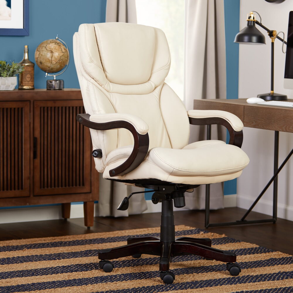 Serta Conway Big and Tall Executive Office Chair with Wood Accents Ivory White - Image 2