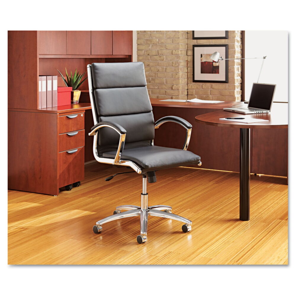 Alera Neratoli Mid-Back Slim Profile Chair, Faux Leather, Supports Up to 275 lb, Black Seat/Back, Chrome Base - Image 7