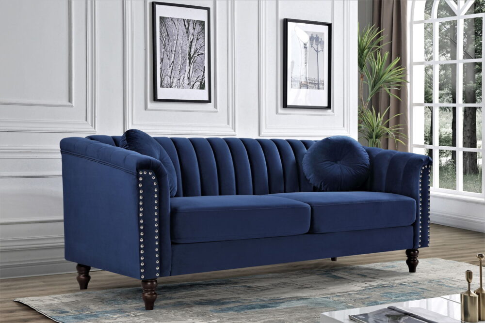 US PRIDE FURNITURE Hills Tufted Back Nailhead 75.2" Sofa-Dark Blue - Image 2