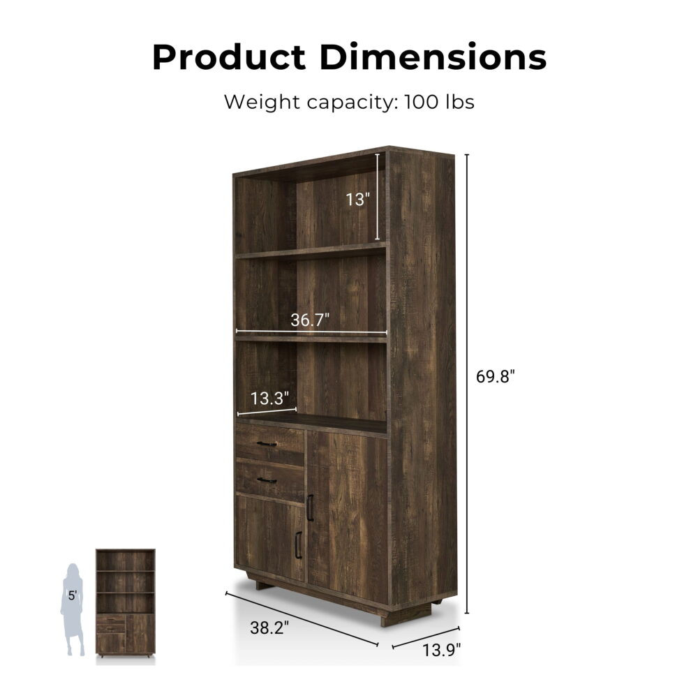 Furniture of America Cadena Multi-Storage Bookcase, Reclaimed Oak - Image 2