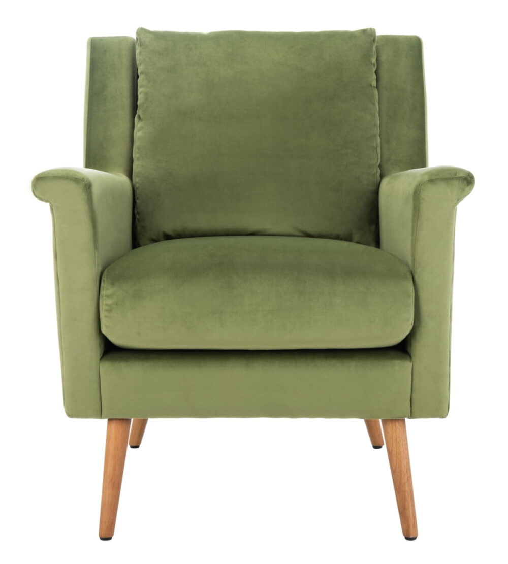 SAFAVIEH Astrid Mid-Century Modern Arm Chair, Olive Velvet - Image 3