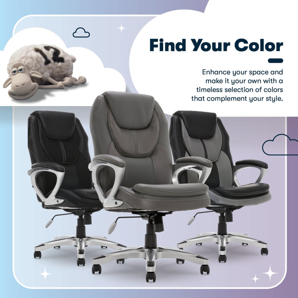 Serta Amplify Executive Office Chair with Faux Leather and Mesh, Light Gray - Image 5