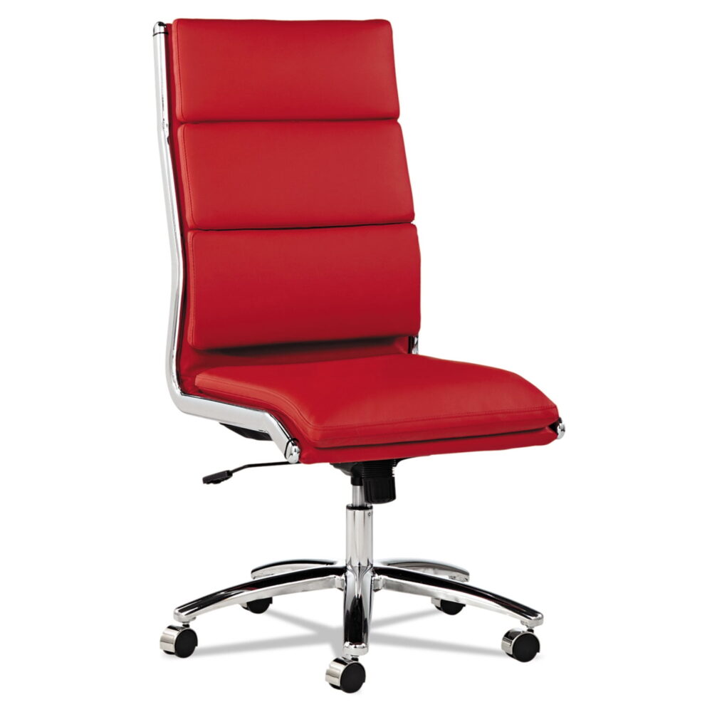 Alera Neratoli High-Back Slim Profile Chair, Faux Leather, Red Seat/Back, Chrome - Image 7