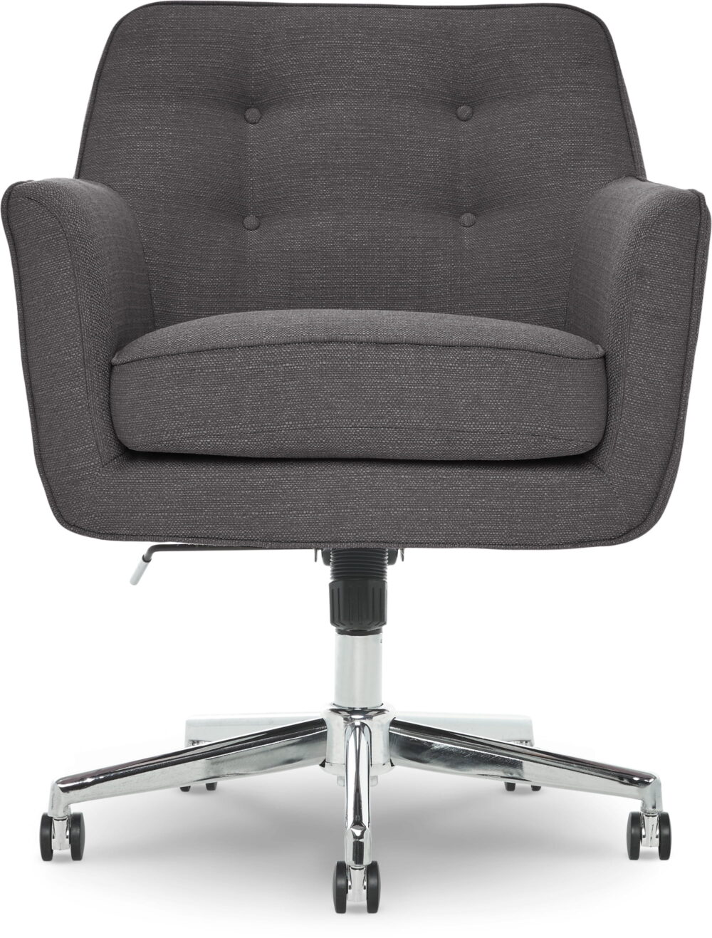 Serta Ashland Office Desk Chair, Button Tufted Mid-Back, Memory Foam Cushion, Chrome Swivel Base, Dark Gray - Image 4