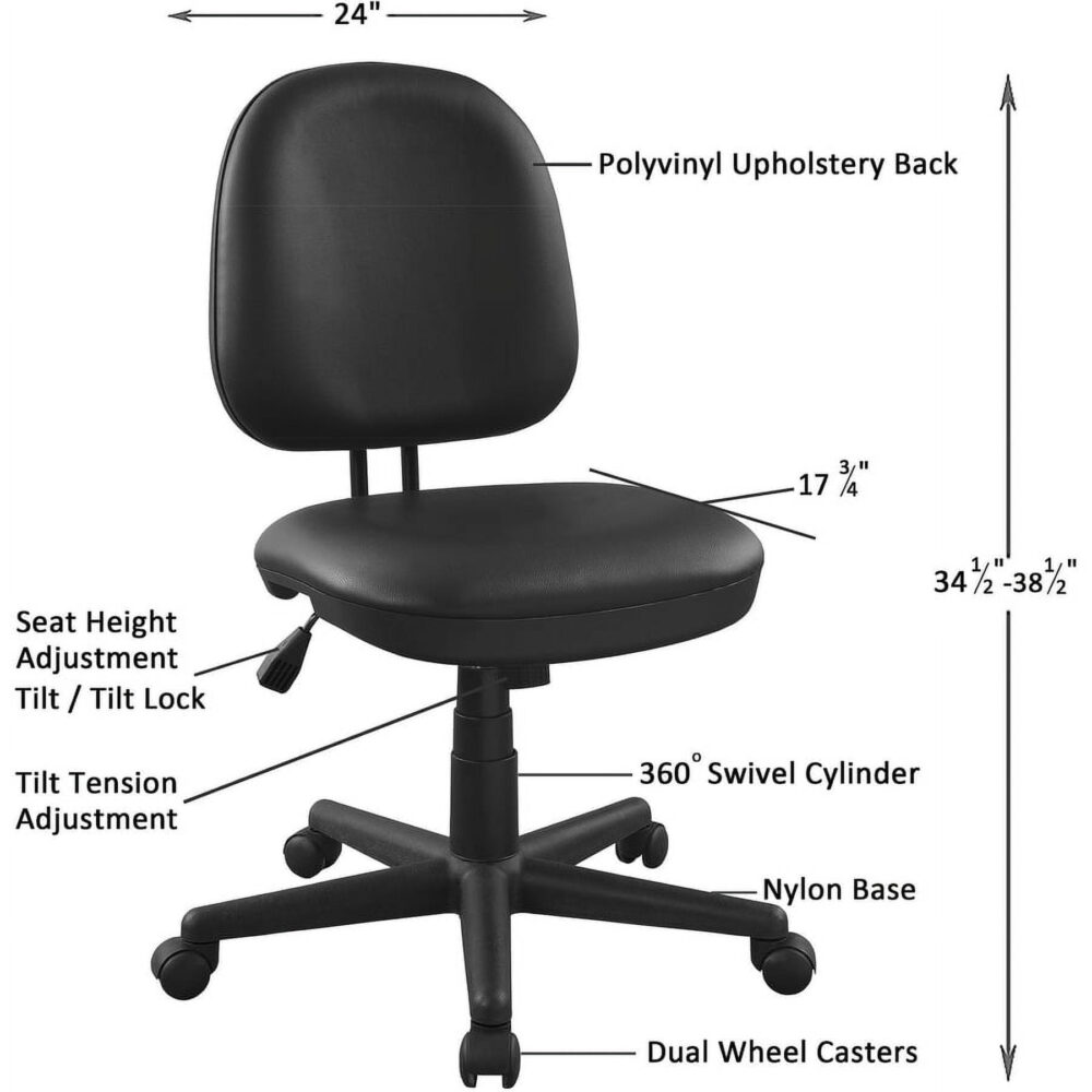 Lorell, Vinyl Task Chair, 1 Each, Black - Image 6