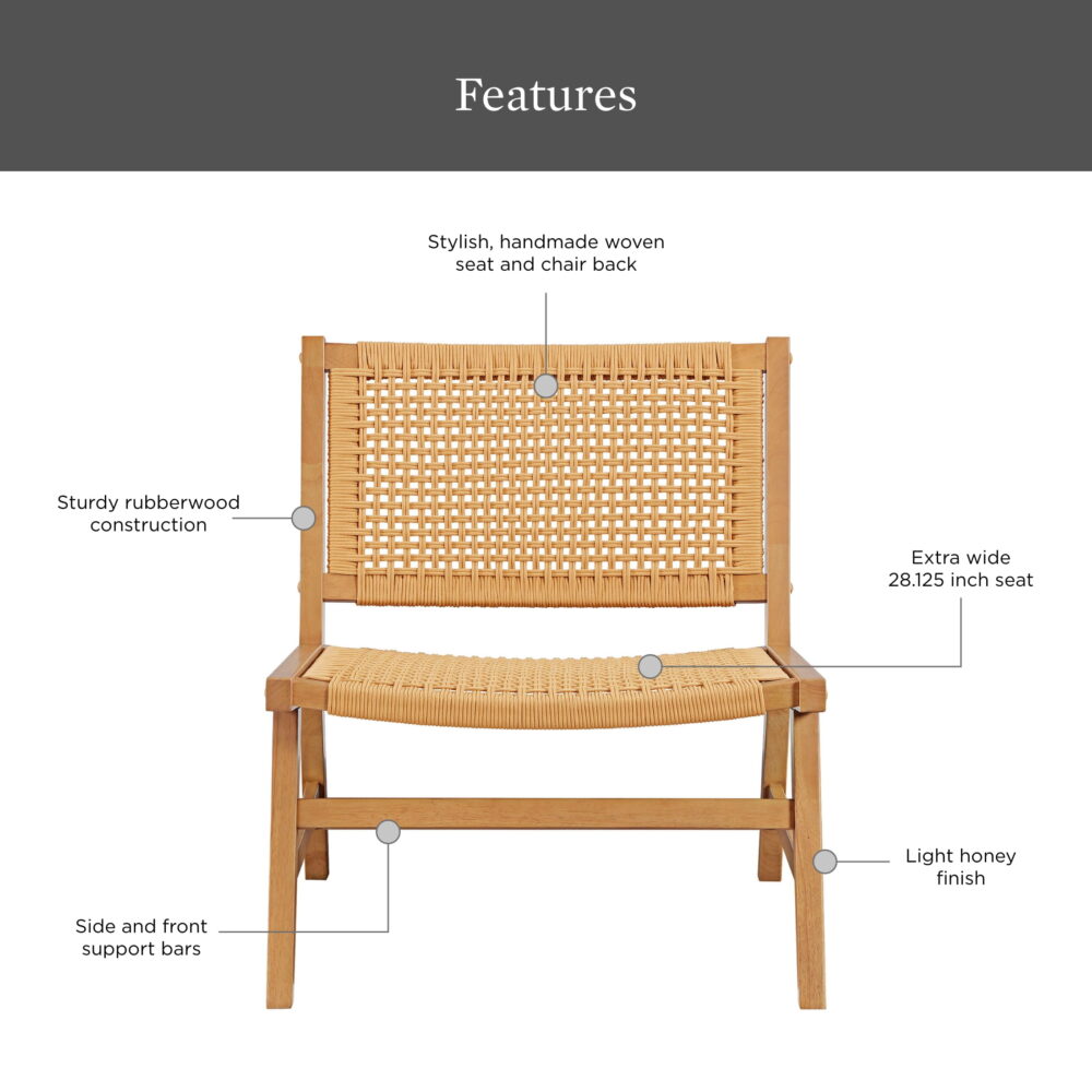 Better Homes & Gardens Vista Woven Accent Chair, Light Honey Finish - Image 4