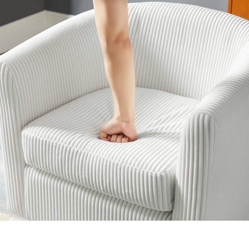 Swivel Accent Barrel Chair With Ottoman, Modern Comfy Accent Chair Bedroom Lounge Arm Chair For Living Room, White - Image 3