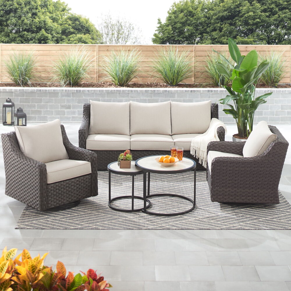 Better Homes & Gardens River Oaks Outdoor Sofa & 2 Nesting Tables with Patio Cover, Dark Brown - Image 7