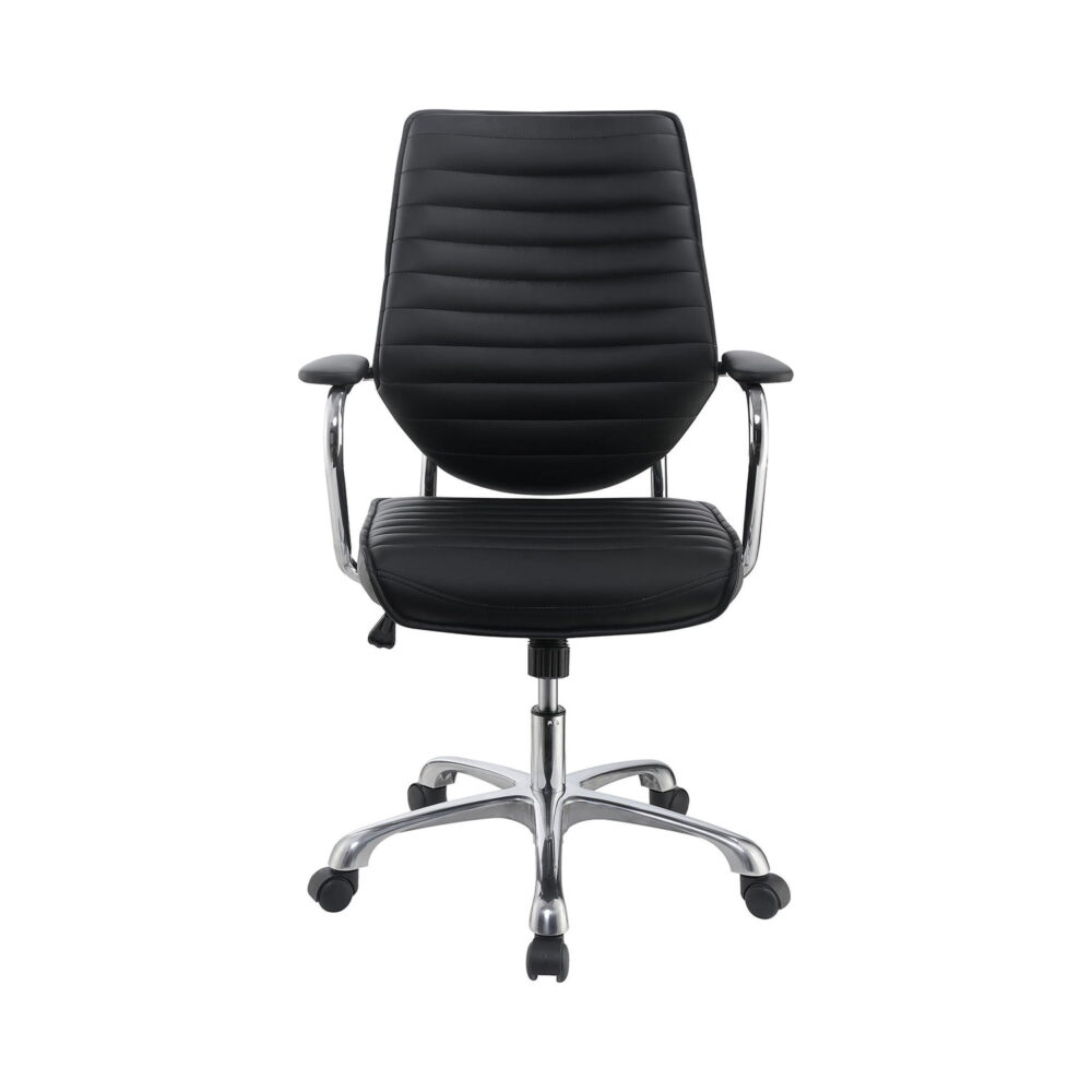 High Back Office Chair Black and Polished Aluminum - Image 2