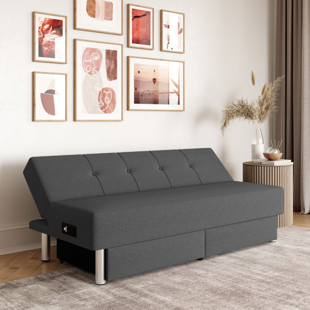 Serta Windsor Futon with Storage and Power, Gray Fabric - Image 4