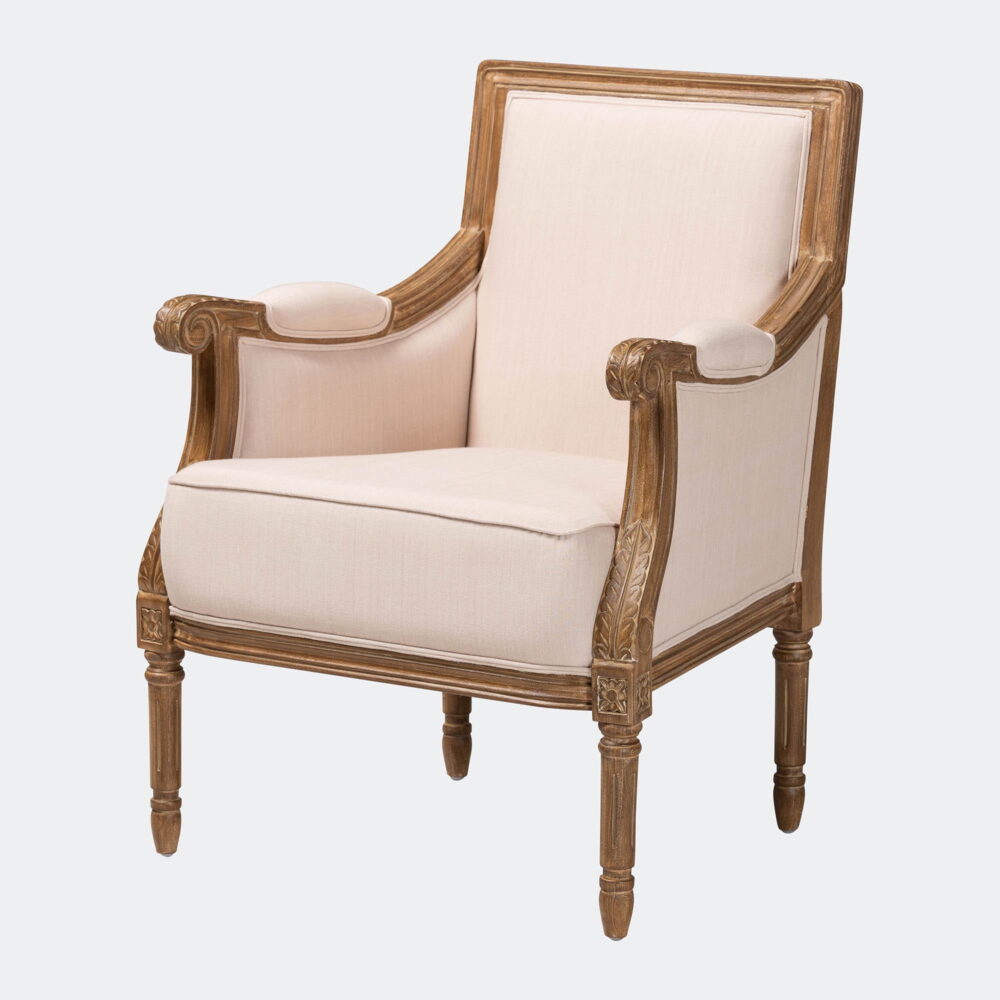 Baxton Studio Chavanon Accent Chair in Light Beige and Brown - Image 2