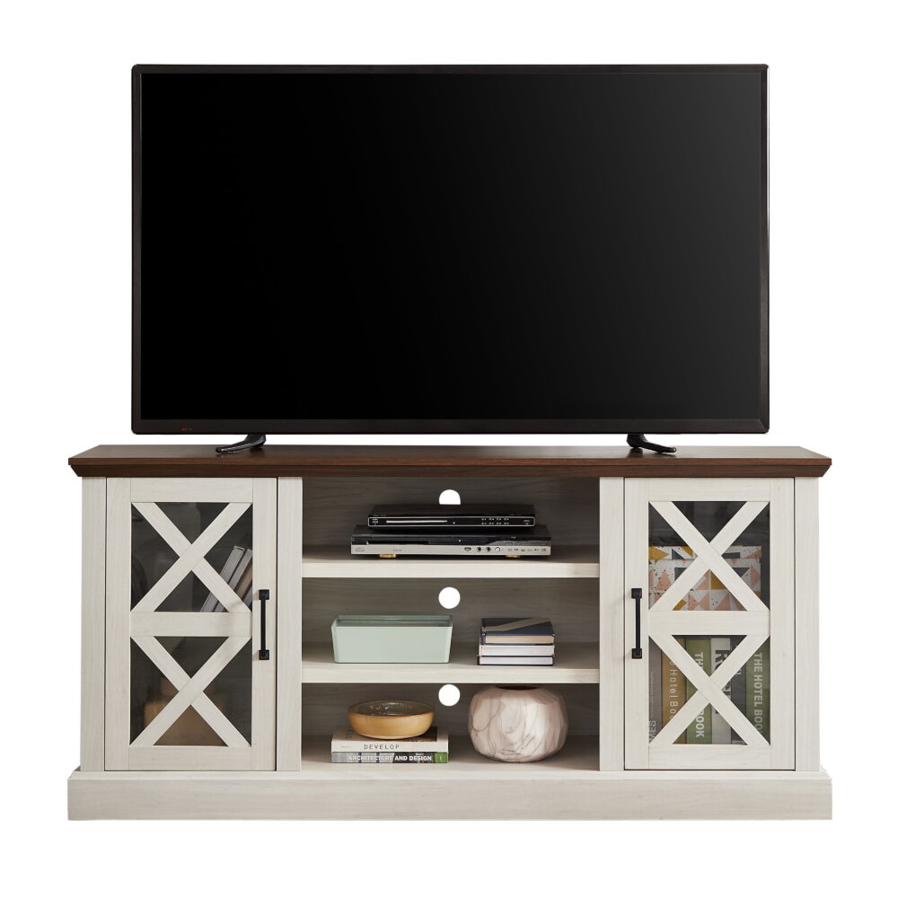 Mainstays Farmhouse TV Stand for TVs up to 70", off-White/Walnut - Image 4