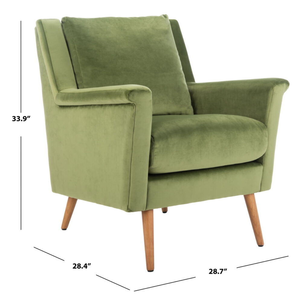 SAFAVIEH Astrid Mid-Century Modern Arm Chair, Olive Velvet - Image 7