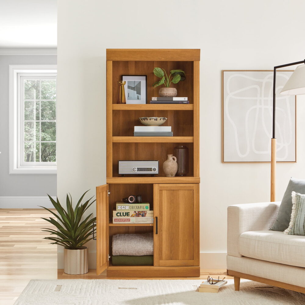 Better Homes & Gardens Glendale 5-Shelf Bookcase With Doors, Light Honey Finish - Image 7