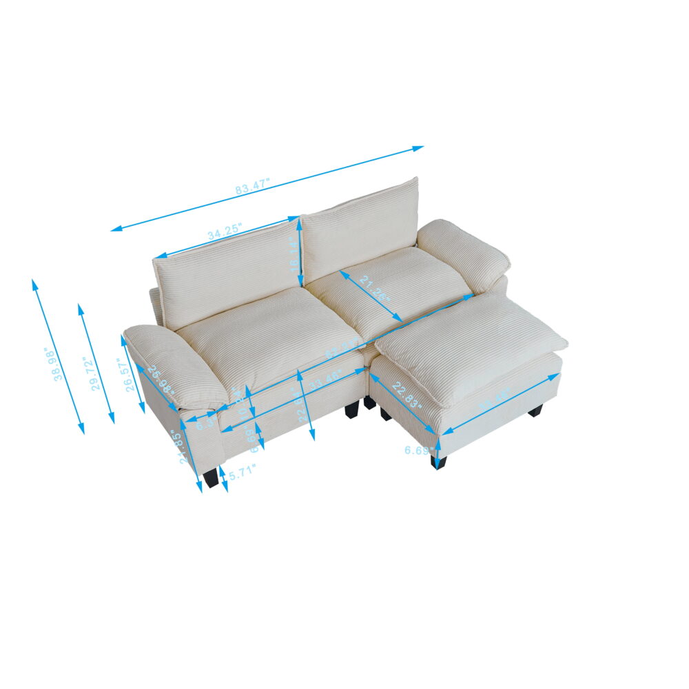 Gewnee Sectional Sofa with Chaise Storage Ottoman, Small L Shaped Free Combination Corduroy Couch Furniture Sets for Living Room - Image 5