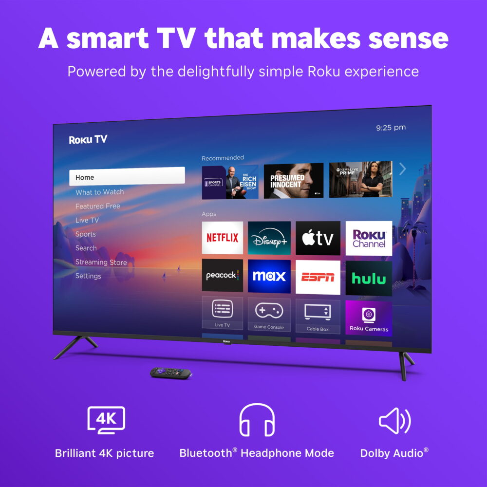 Roku Smart TV 2025 – 65-Inch Select Series, 4K HDR TV – Roku TV with Enhanced Voice Remote - Image 4