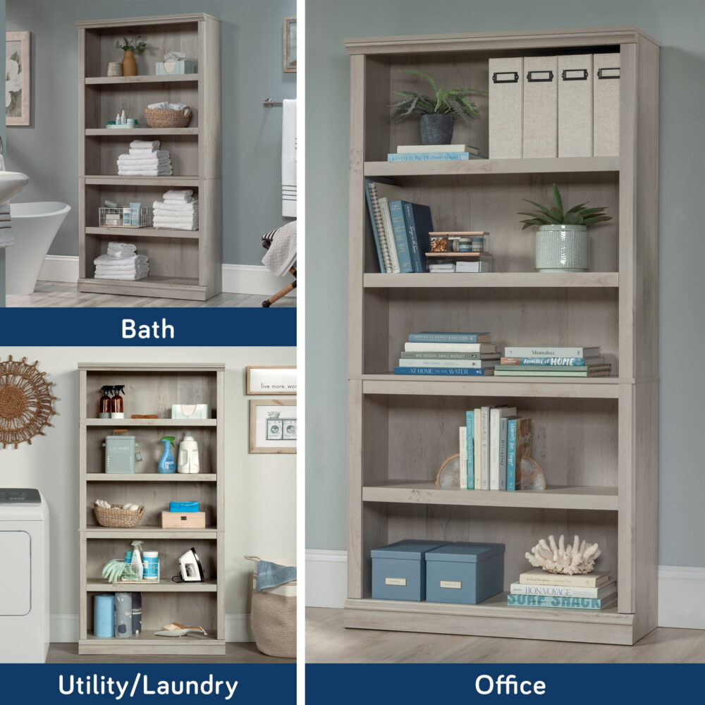 Sauder 5-Shelf Bookcase, Chalked Chestnut Finish - Image 4