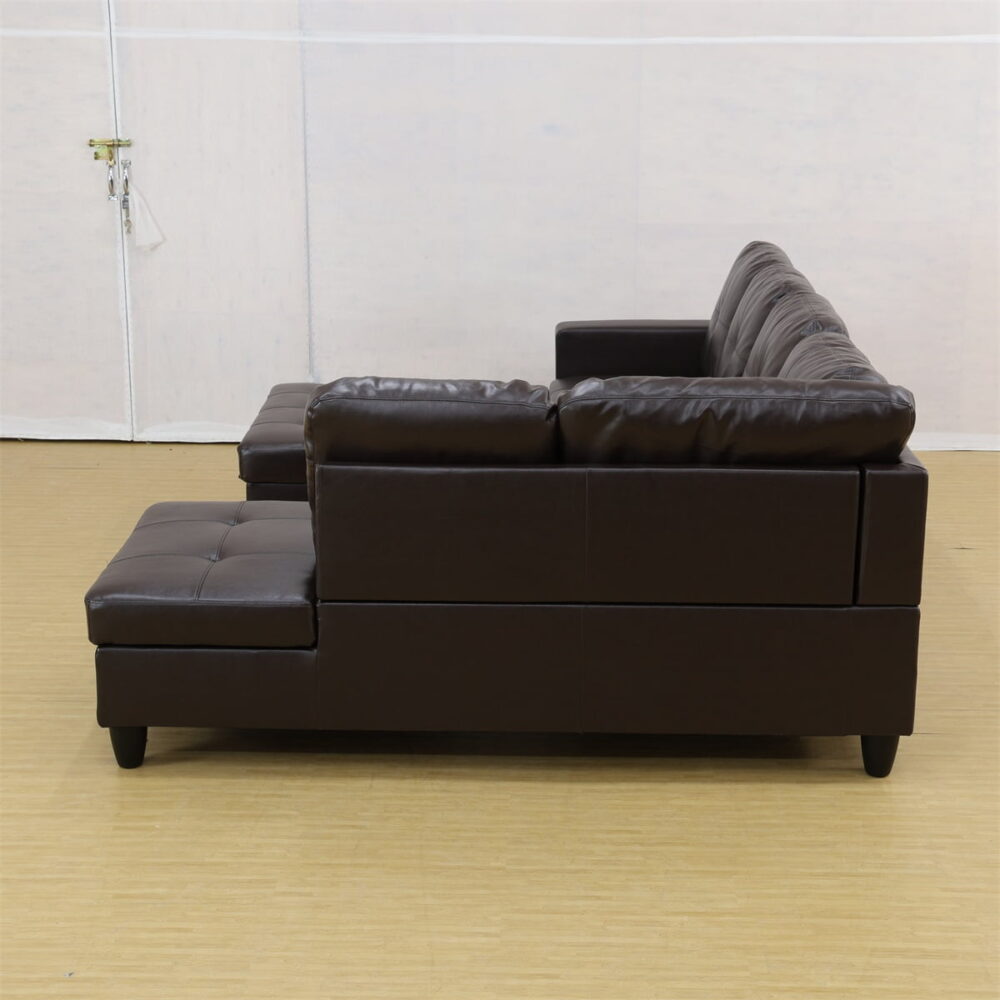 Hommoo Faux Leather Sectional Sofa, 4 Seat Living Room Furniture Sets, Modern L-Shaped Couches and Sofas Set for Home, Brown(No Ottomans) - Image 3