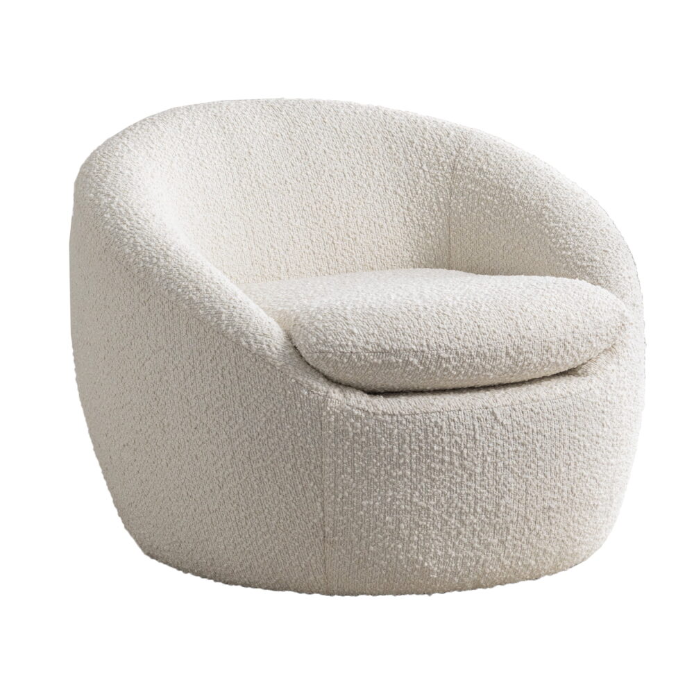 Roundhill Furniture Winnie Modern Teddy Boucle Fabric Barrel Chair, 360 Degree Swivel, White - Image 6