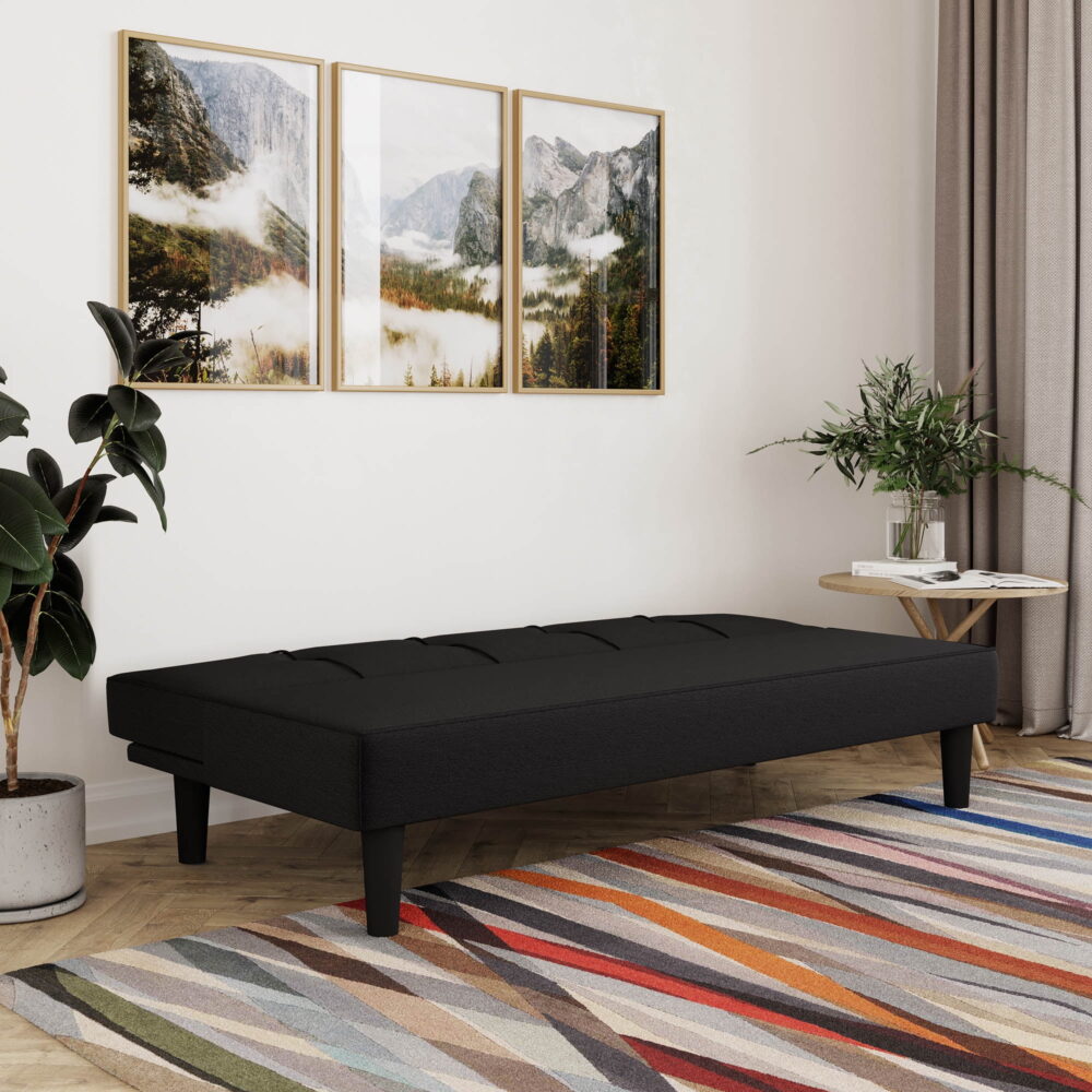 Serta Langston Modern Futon with Black Legs, Black Fabric - Image 2