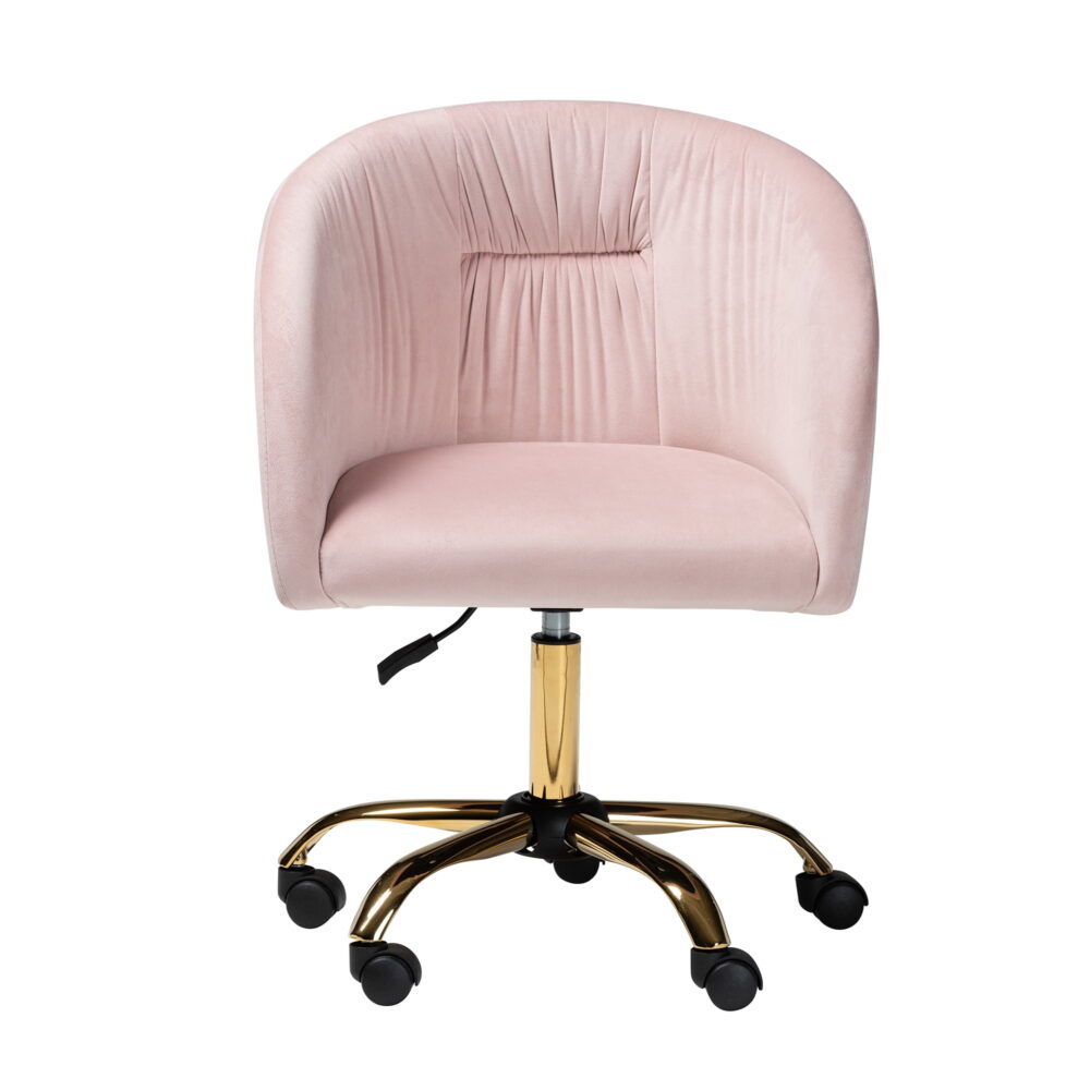Baxton Studio Ravenna Contemporary Glam and Luxe Blush Pink Velvet Fabric and Gold Metal Swivel Office Chair - Image 3