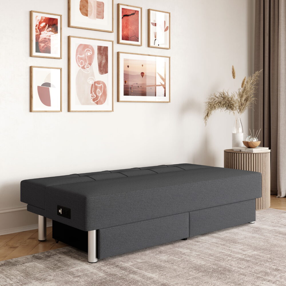 Serta Windsor Futon with Storage and Power, Gray Fabric - Image 7