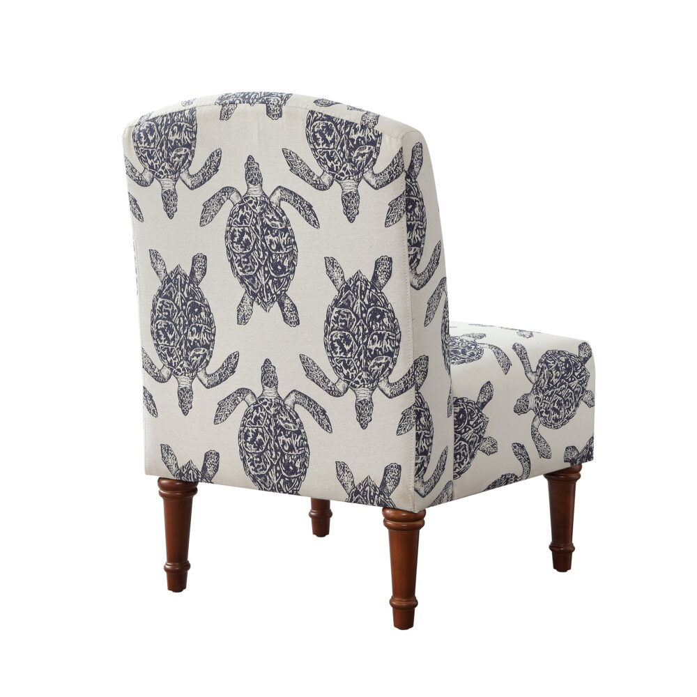 Linon Hawksbill Upholstered Turtle Print Armless Accent Chair in Blue & Cream - Image 4