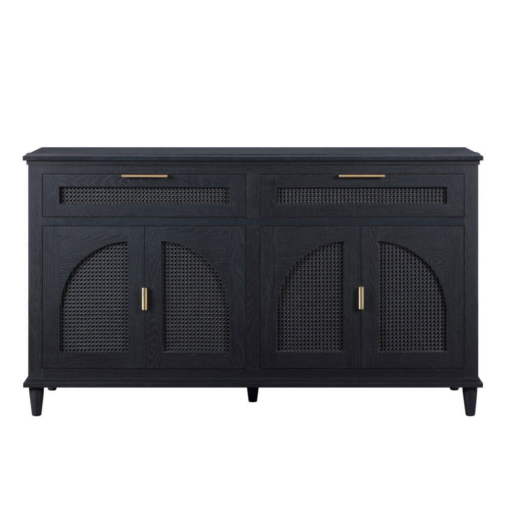 Beautiful Drew Rattan Media Console with Teched Away Drawer by Drew Barrymore, Black Finish - Image 6