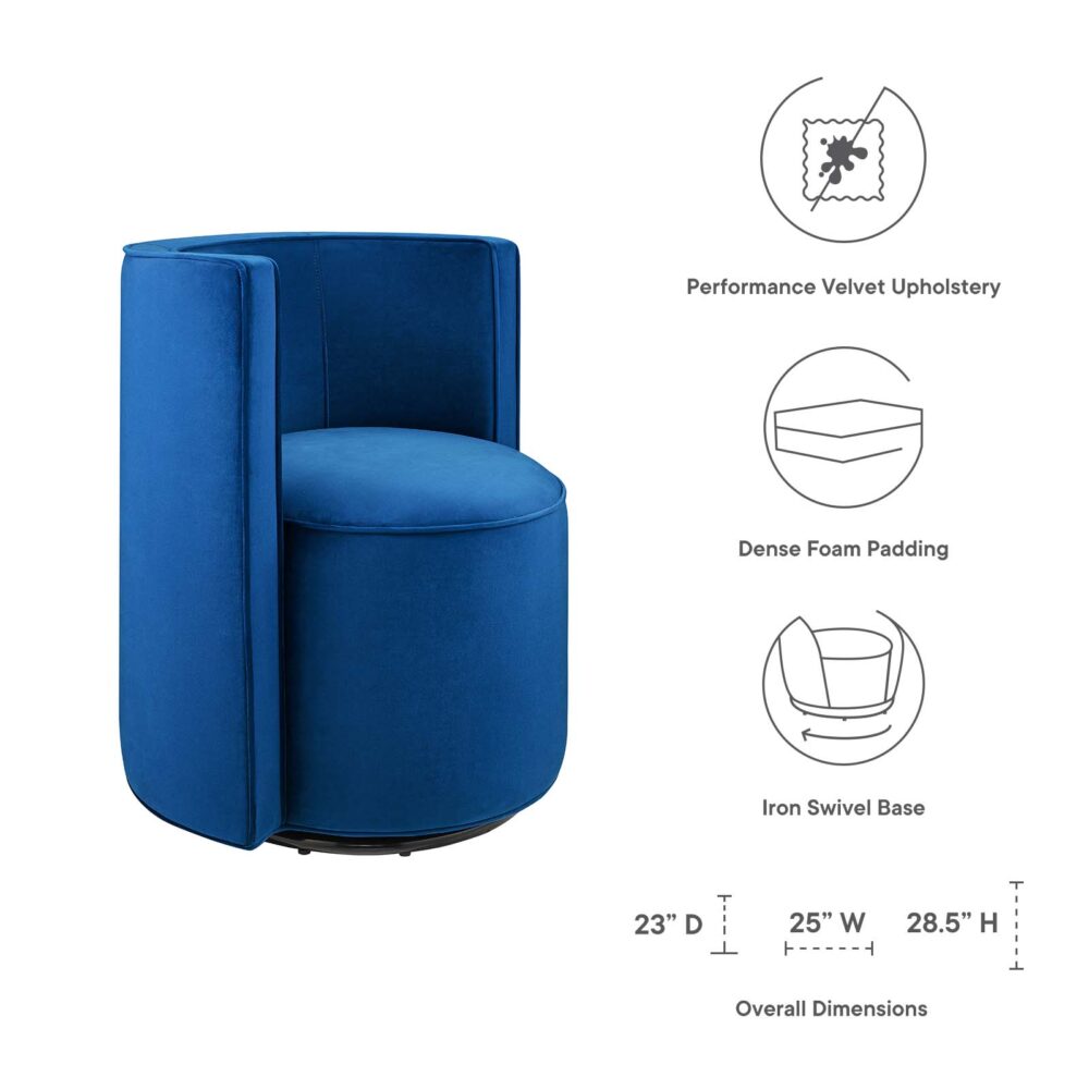 Modway Della Performance Velvet Fabric and Iron Swivel Chair in Navy - Image 4