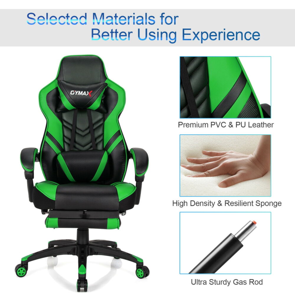 Gymax Office Computer Desk Chair Gaming Chair Adjustable Swivel w/Footrest Green - Image 2