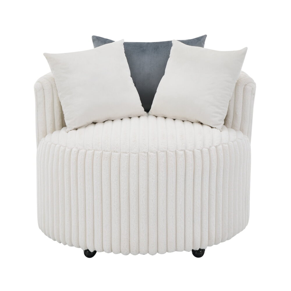 Roundhill Furniture Malna Wide Wale Corduroy Upholstered Barrel Accent Chair with Wheels, Off-white - Image 7