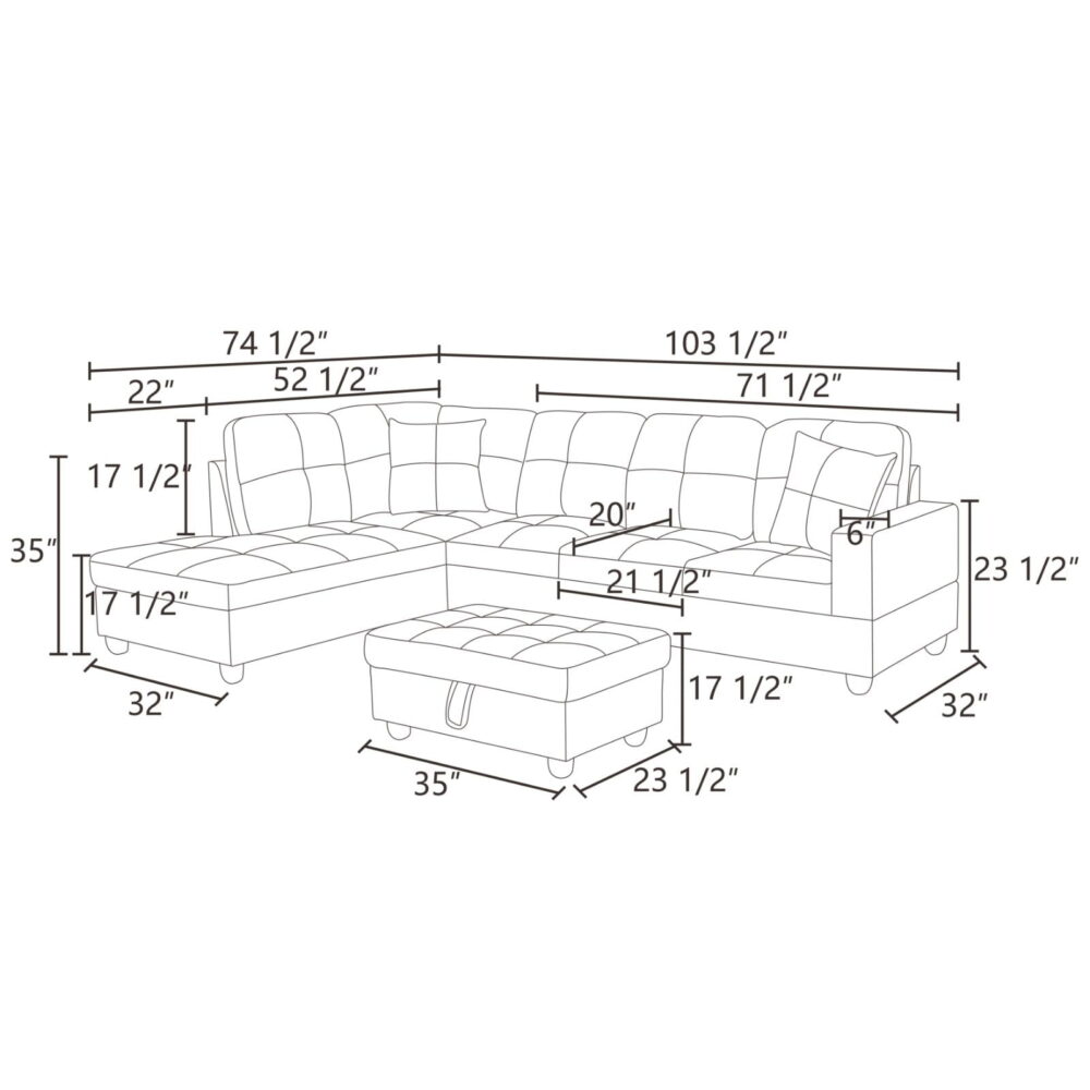 Hommoo 4 Seat Living Room Furniture Sets, Faux Leather Sectional Sofa, Modern L-Shaped Couches and Sofas Set for Home, Brown(No Ottomans) - Image 4