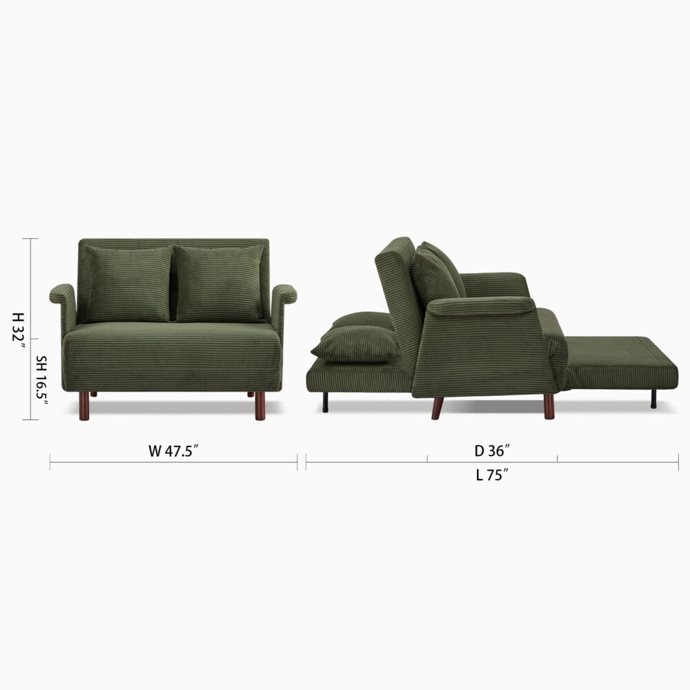 Artdeco Home Boston Convertible Futon Chair Darck Olive Green, Velvet Medium Pillows Included, Multi-Position 6 in Sofa, Futon Chair - Image 6