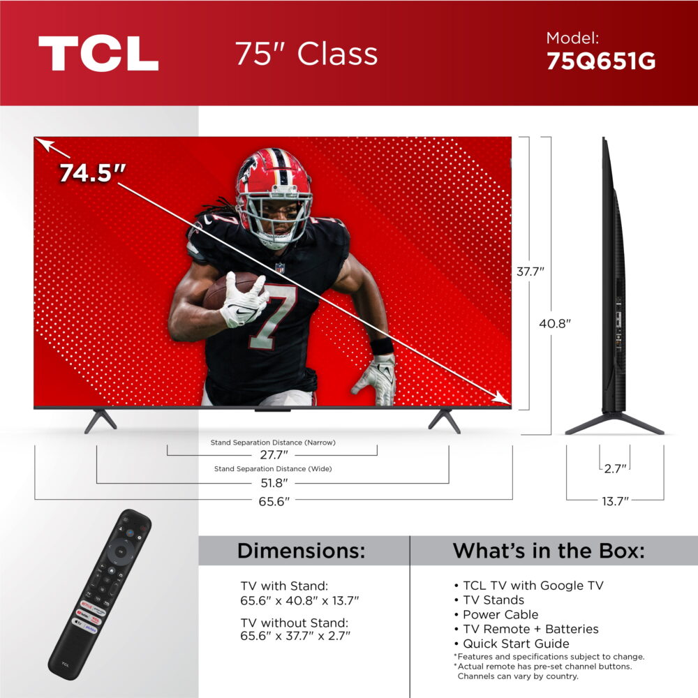 TCL 75” Class Q6 (75Q651G) 4K UHD HDR QLED Smart TV with Google TV (NEW 2024) - Image 3