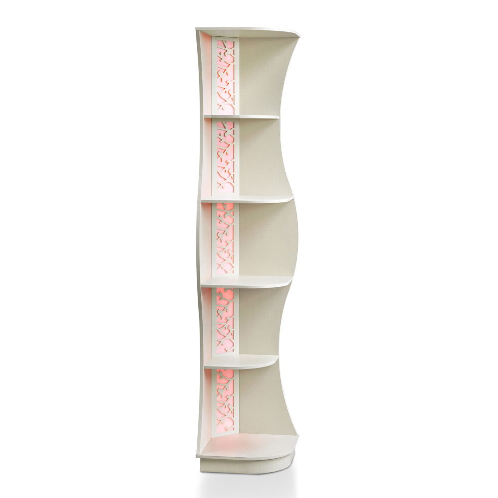 Furniture of America Wilton Adult Contemporary 5-Shelf Corner Bookcase with LED Light, Cream - Image 3