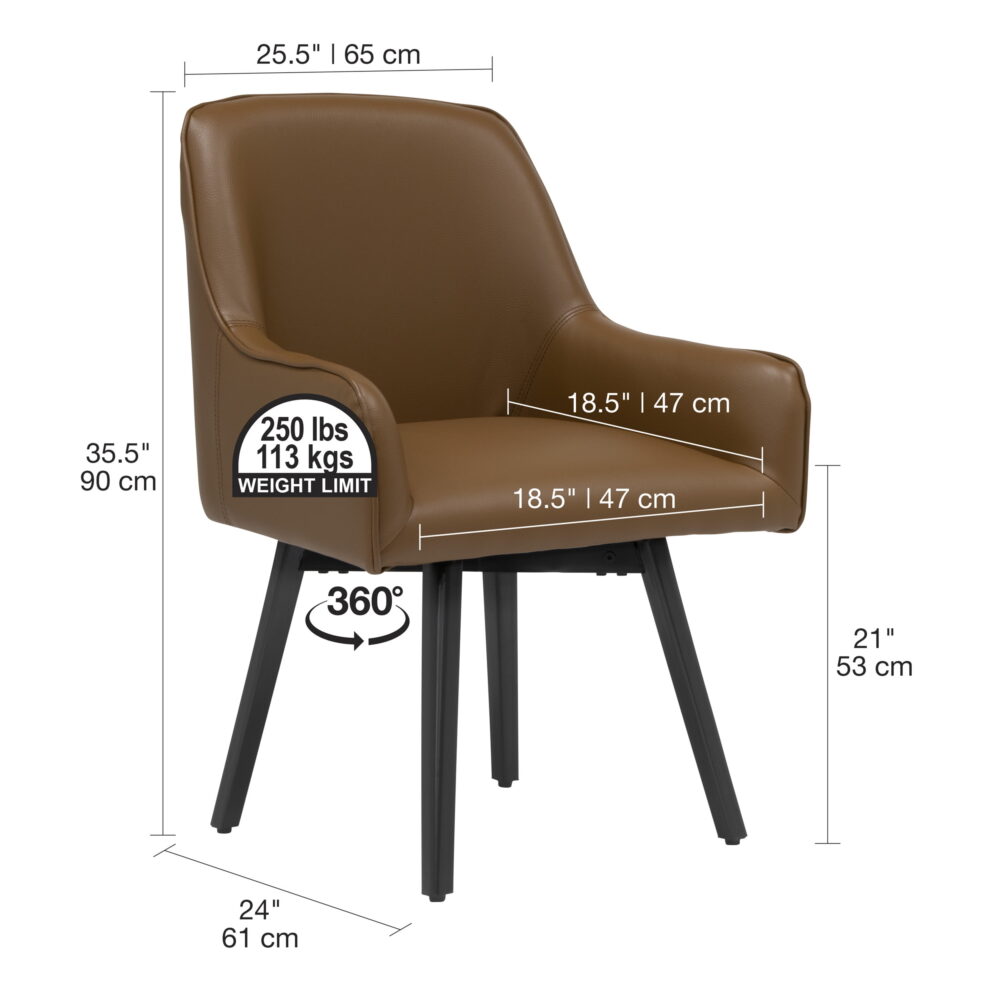 Studio Designs Home Spire Luxe Swivel Chair with Arms, Dining/Office, Black/Caramel Leather - Image 4
