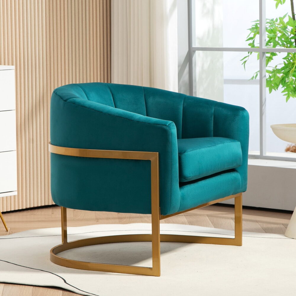 US Pride Furniture Modern Accent Armchair Luxury Gold Frame and Multi-colored Velvet Material Infuse Elegant Flair Greenish Blue - Image 2