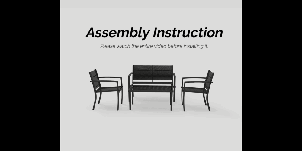 LACOO 4 Pieces Outdoor Furniture Set Patio Textilene Steel Conversation Set with Loveseat Tea Table for Lawn and Balcony, Black - Image 2