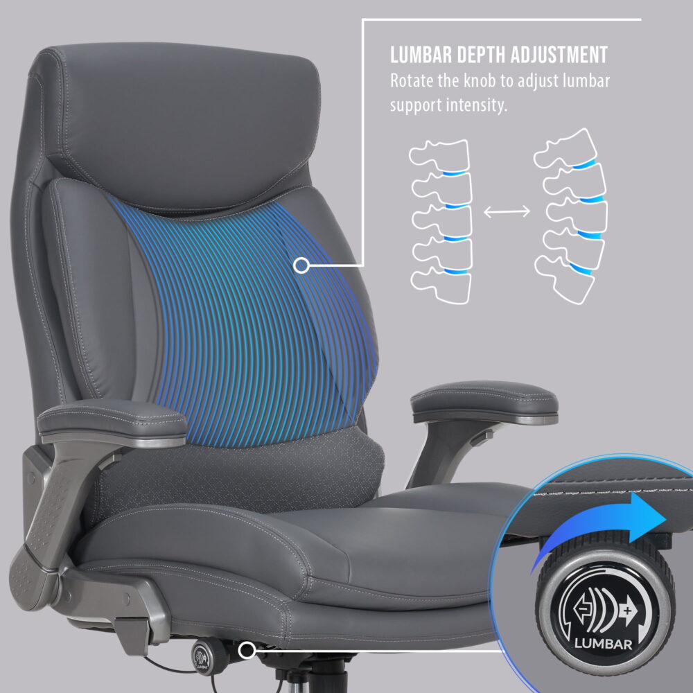 Shaq Tarvos Premium Ergonomic Big & Tall Office Chair, PureSoft Upholstery with Height Adjustable and Flip-Up Arms, Gray - Image 5