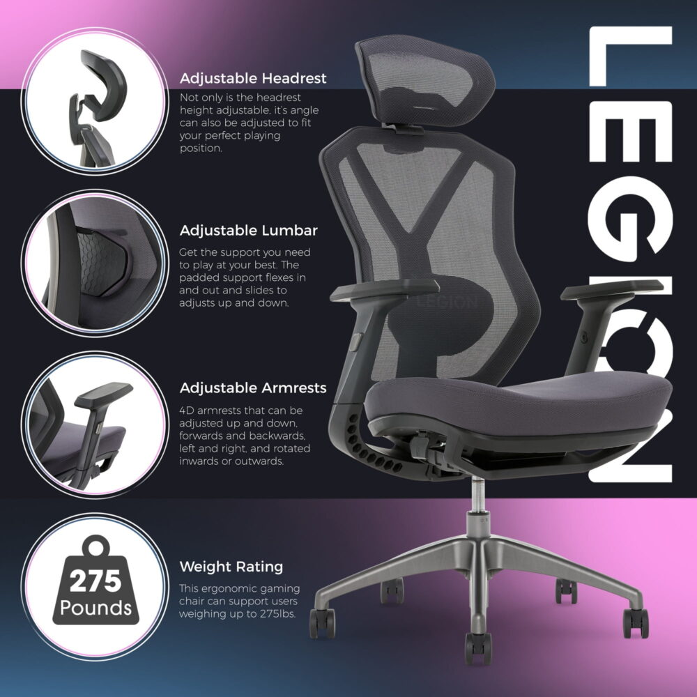 Lenovo Legion Mesh Gaming Chair Space Gray - Image 4