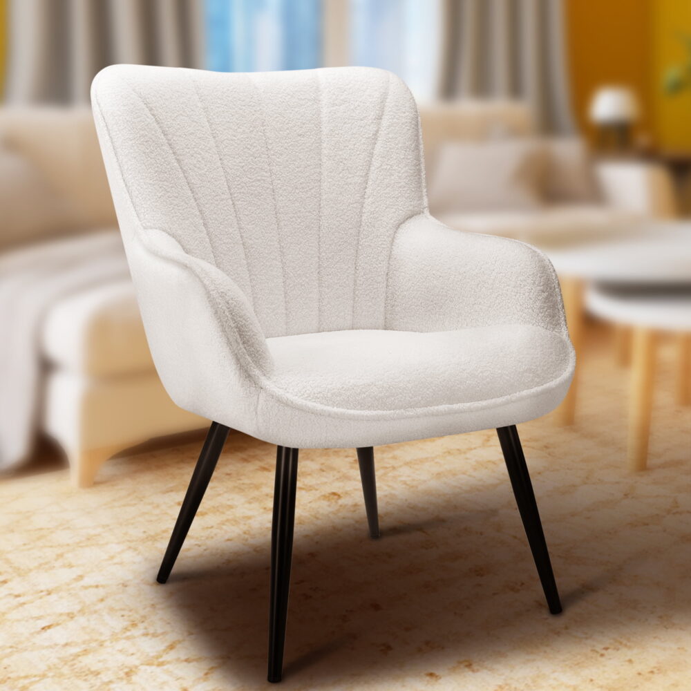 TrumanPick Accent Chair Modern Boucle Comfy Armchair  Set of 2  Wingback Vanity Chair with Tall Back for Living Room, White - Image 4