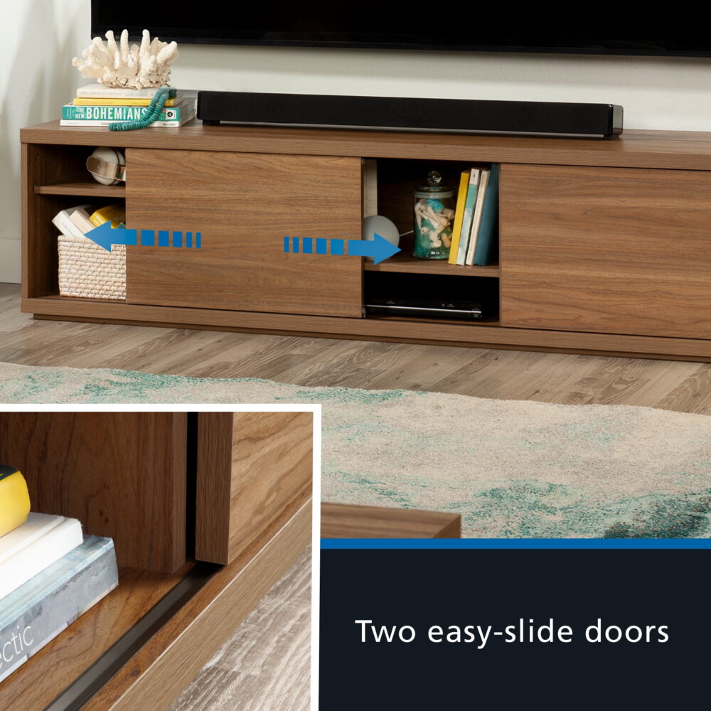 Mainstays Westley Sliding Door TV Stand for TVs up to 75”, Warm Walnut Finish - Image 6