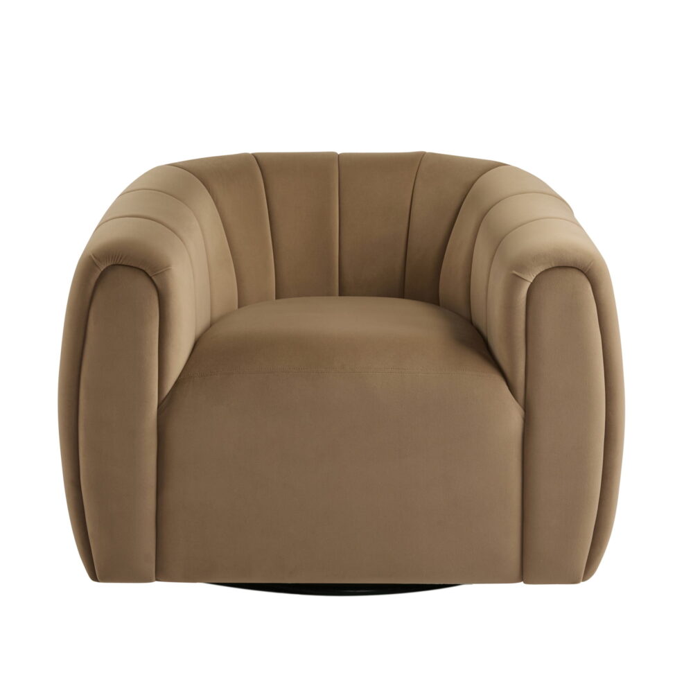 Rune Modern 360-Degree Swivel Barrel Club Chair, Velvet Upholstered Accent Chair, Camel - Image 3
