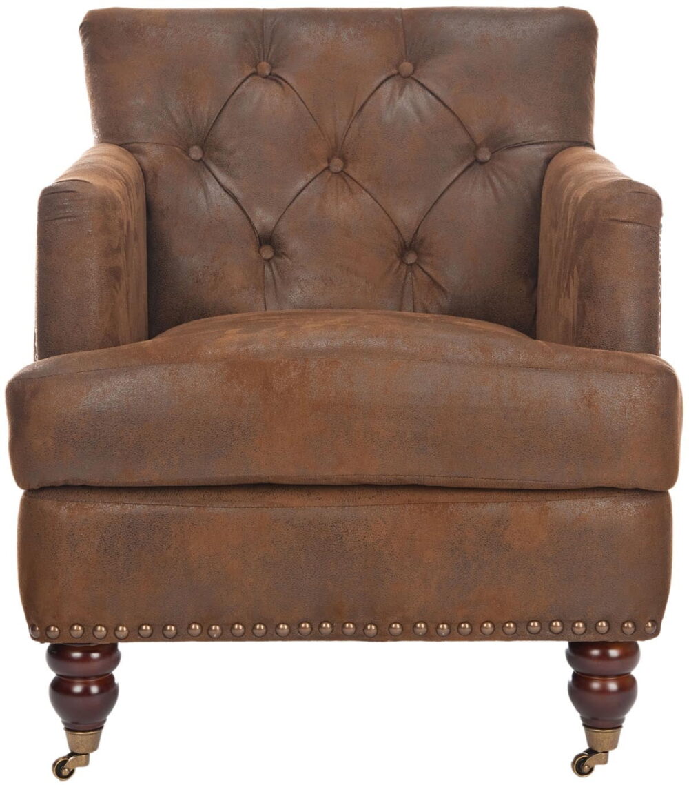 SAFAVIEH Colin Industrial Tufted Club Chair with Casters, Antique Brown - Image 3