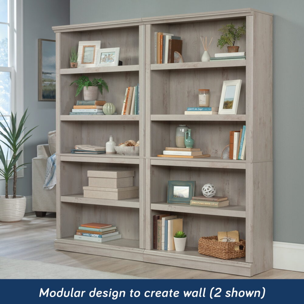 Sauder 5-Shelf Bookcase, Chalked Chestnut Finish - Image 3