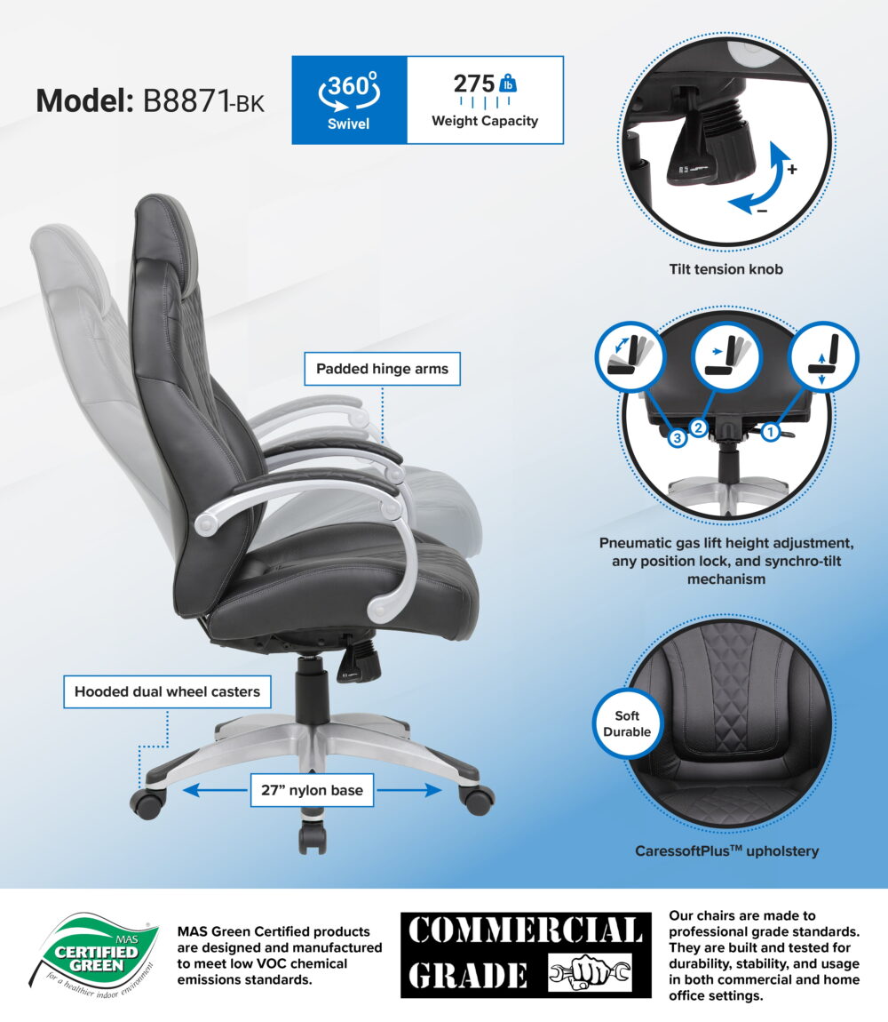 Boss Office Products Executive Hinged Arm Chair in Black - Image 2