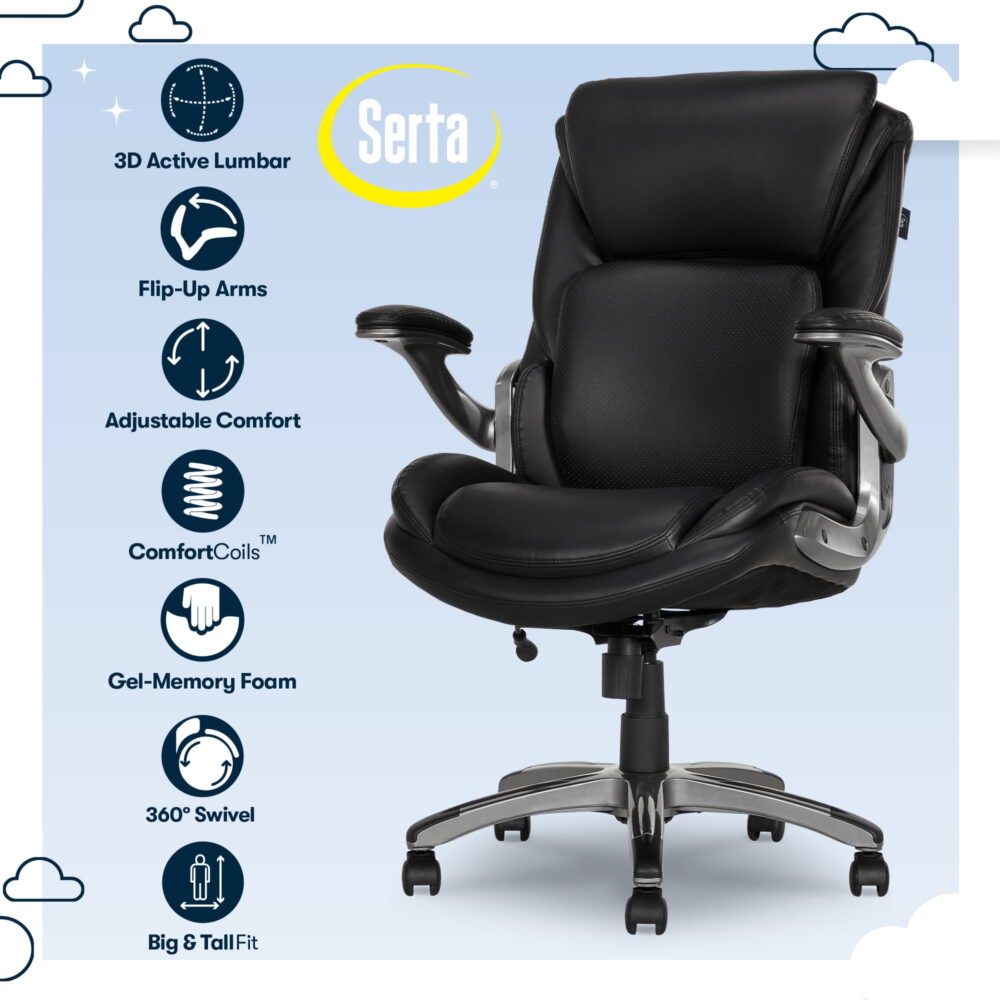 Serta Lumbar Support and Swivel Manager Desk Chair, Black - Image 3