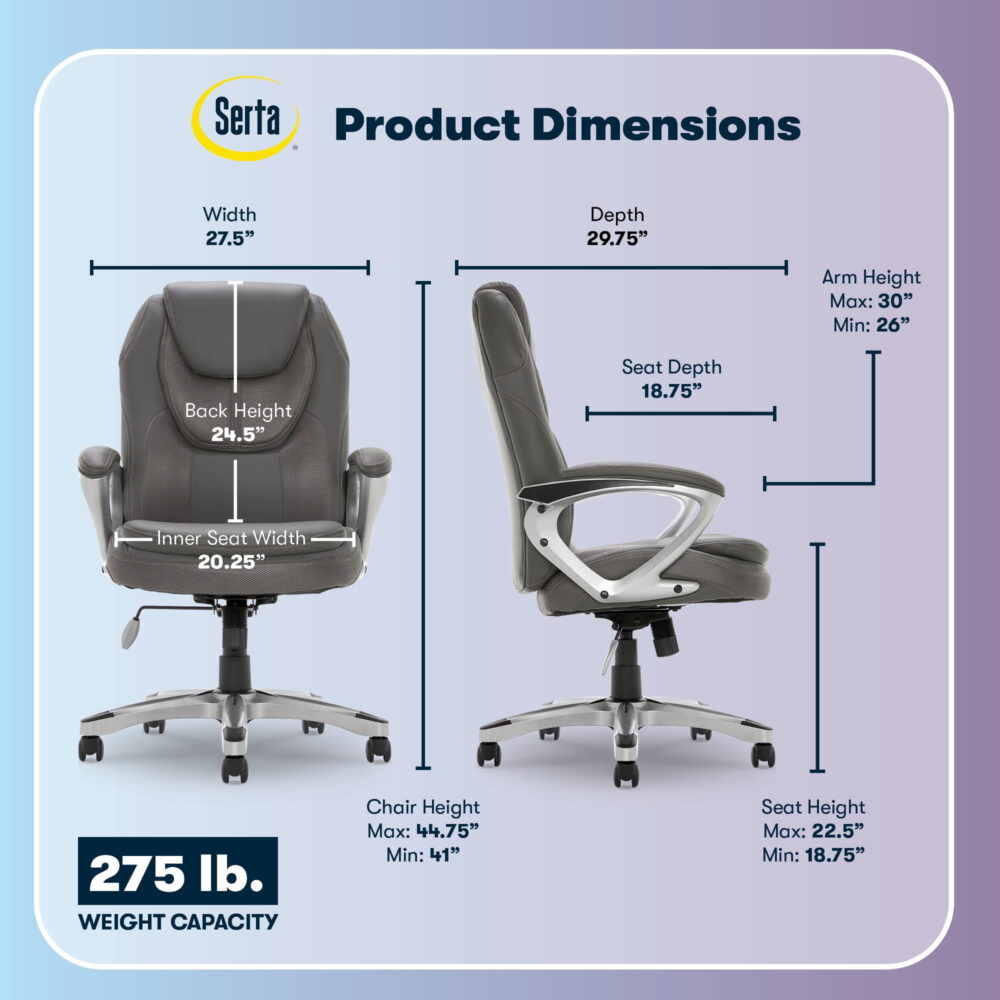 Serta Amplify Executive Office Chair with Faux Leather and Mesh, Light Gray - Image 3
